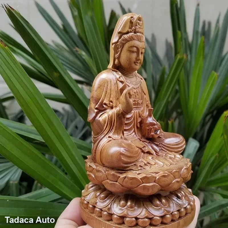 Tượng Phật Bà Quan Âm Gỗ Bách Diệp Để Taplo Xe Hơi