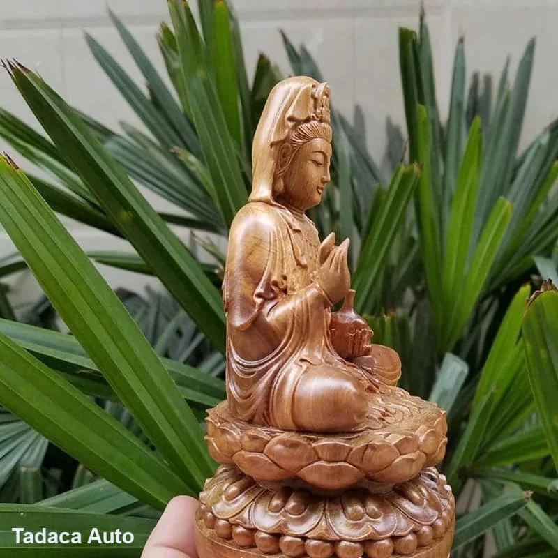 Tượng Phật Bà Quan Âm Gỗ Bách Diệp Để Taplo Xe Hơi