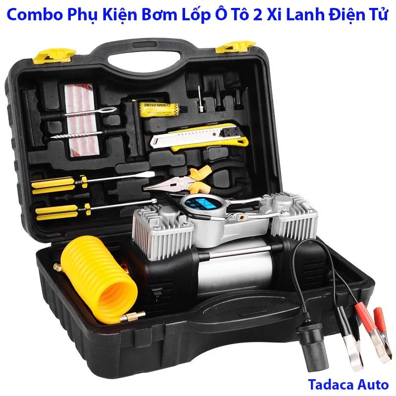 Bơm Lốp Ô Tô 2 Xi Lanh Điện Tử Tự Ngắt