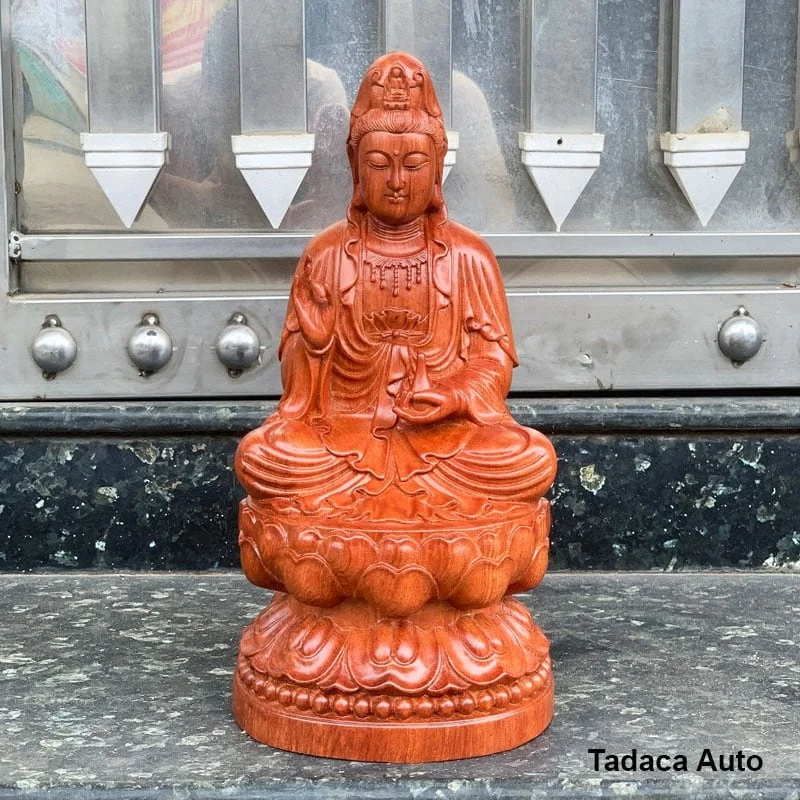 Tượng Phật Bà Quan Âm Gỗ Bách Diệp Để Taplo Xe Hơi