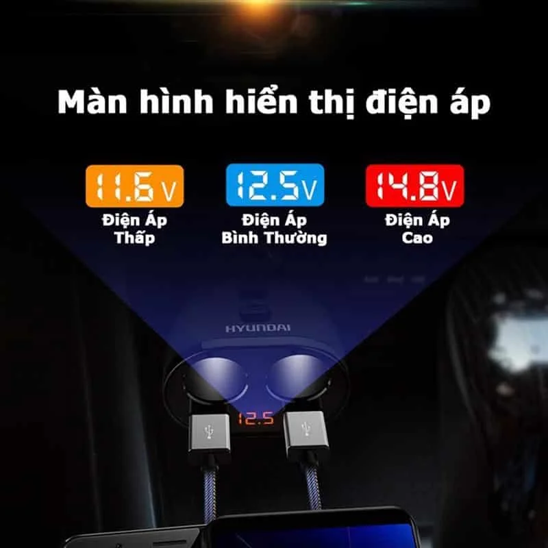 Bộ Tẩu Sạc Ô Tô Hyundai 2 Cổng 12V Cao Cấp Chính Hãng