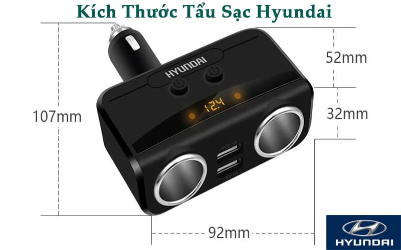 Tẩu Sạc Ô Tô Hyundai 2 Cổng 12V Chính Hãng