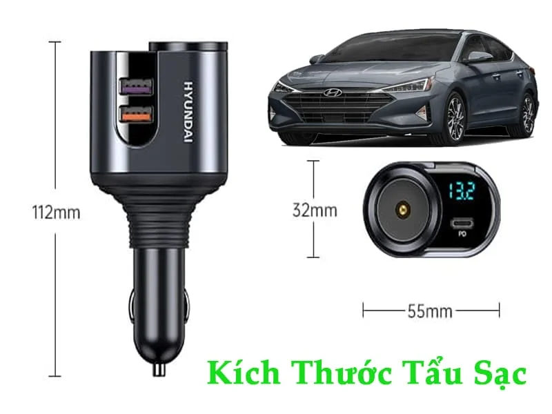 Tẩu Sạc Ô Tô Hyundai 1 Cổng 12V Và 2 Cổng USB