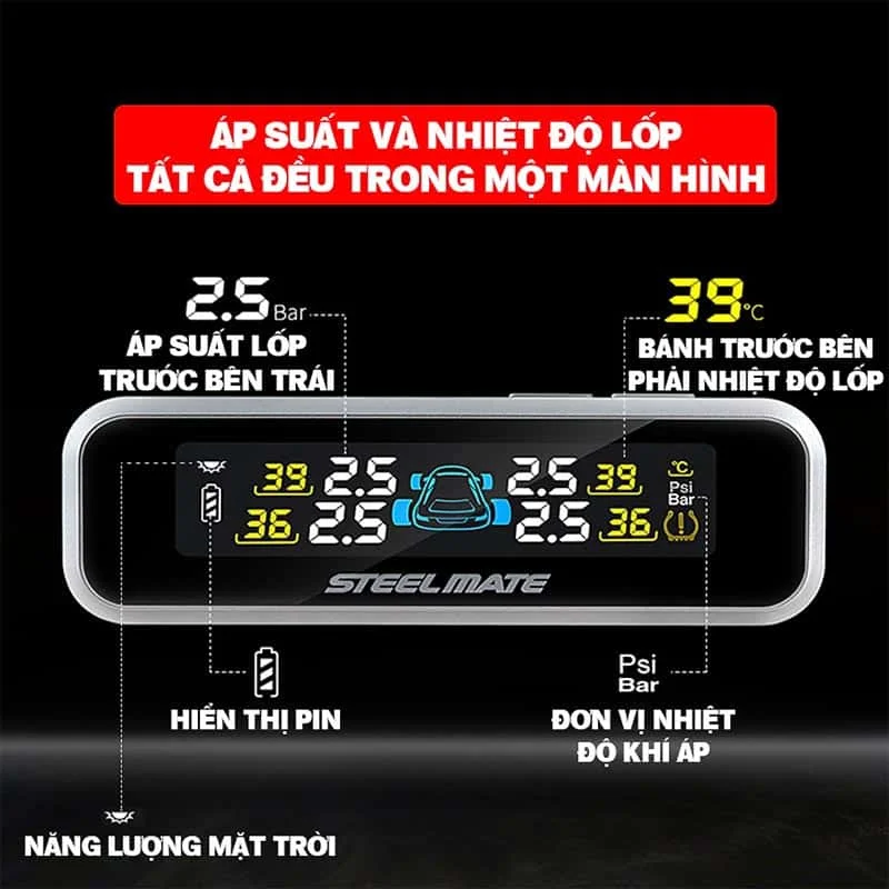 Cảm Biến Áp Suất Lốp Ô Tô Steelmate E3 Pro