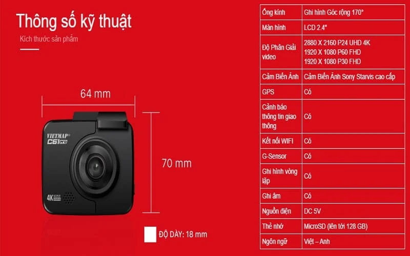 Camera hành trình Vietmap C61 Pro Ultra 4K Chính Hãng