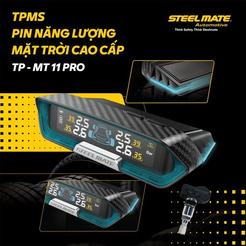 Cảm Biến Áp Suất Lốp Steelmate MT11 Pro Cao Cấp Van Trong