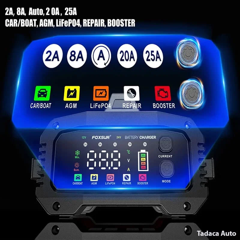 Sạc Bình Ắc Quy Foxsur 12V-24V 400Ah Siêu Mạnh Chính Hãng