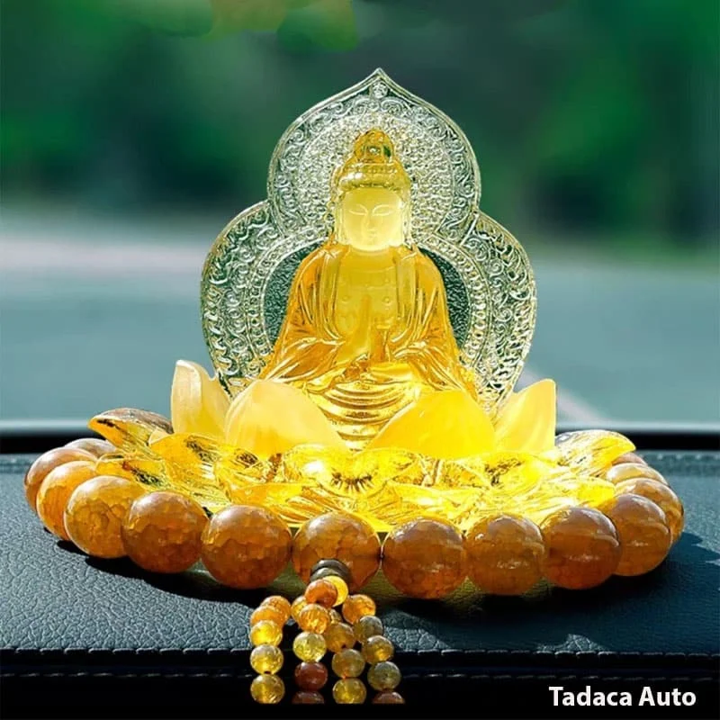 Tượng Phật Quan Âm Ngự Đài Sen Đá Ngọc Lưu Ly Để Ô Tô