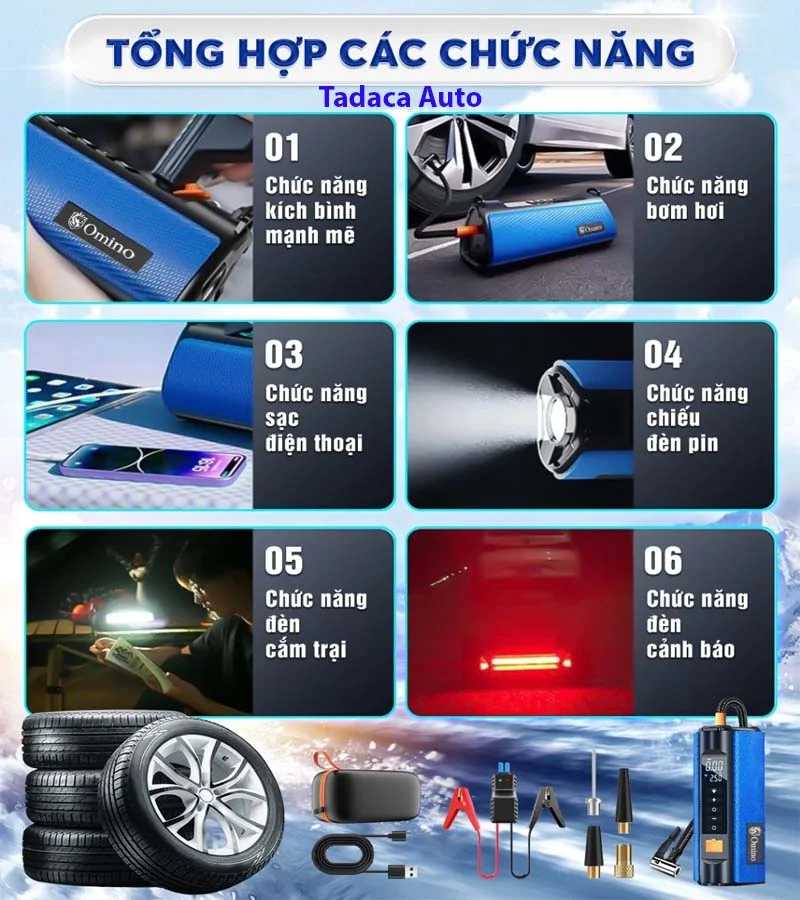 Bơm Lốp Kiêm Kích Bình Omino Đa Năng