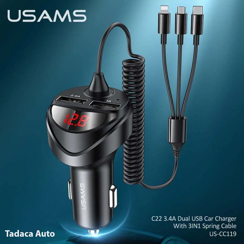 Tẩu Sạc Ô Tô USAMS 3 Trong 1 Đa Năng