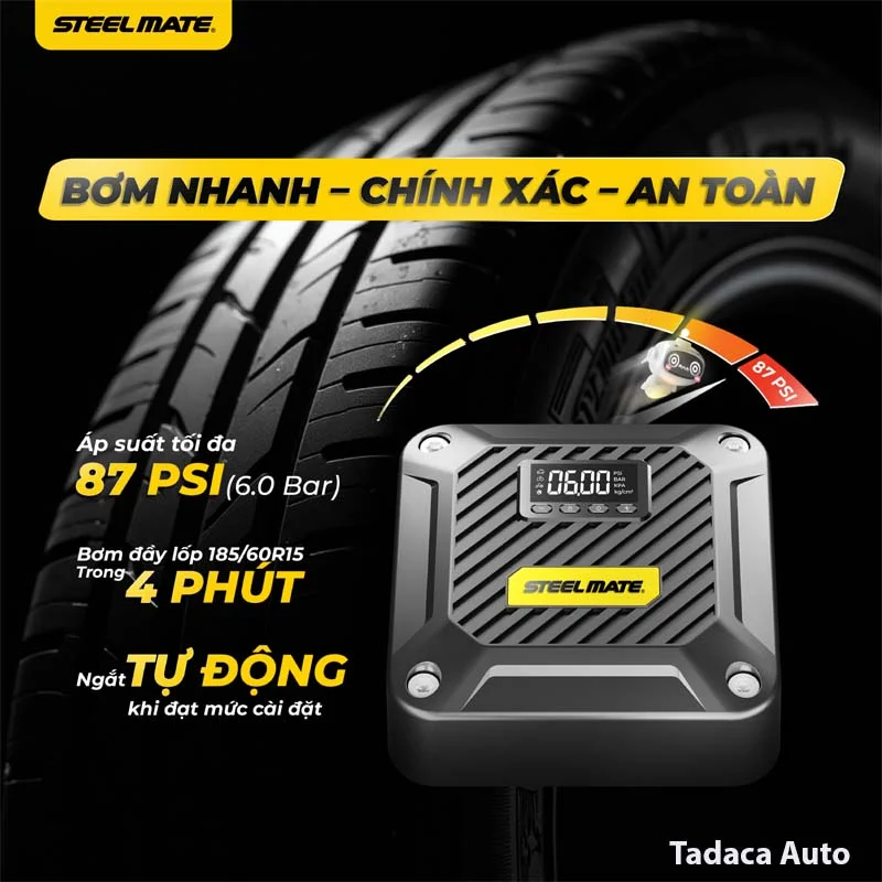 Bơm Lốp Ô Tô Steelmate T5 Điện Tử Tự Ngắt