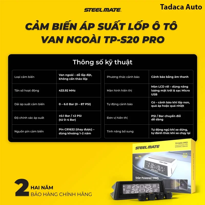 Cảm Biến Áp Suất Lốp Steelmate TP-S20 Pro Van Ngoài