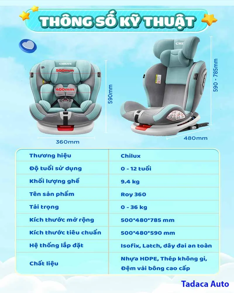 Ghế Ngồi Ô Tô Cho Bé Chilux Roy 360 Cho Trẻ Từ 0 Đến 12 Tuổi