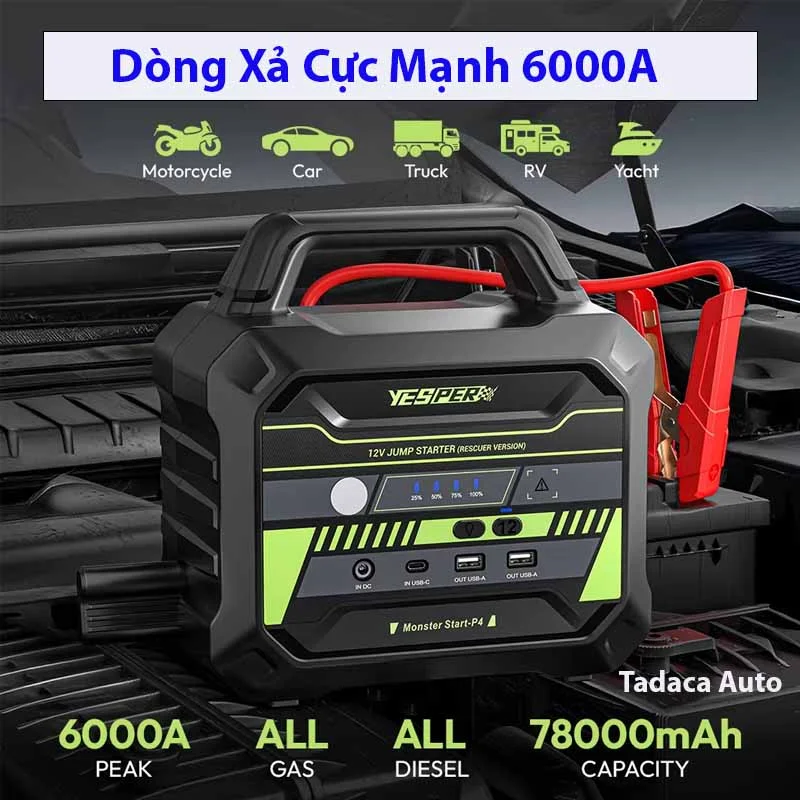 Kích Bình Ắc Quy Yesper P4 12V-6000A Siêu Khủng