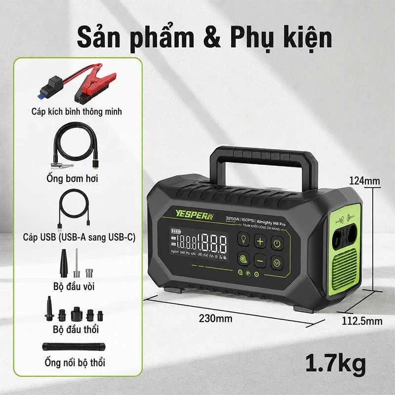 Bơm Lốp Kiêm Kích Bình Yesper M8 Pro Đa Năng