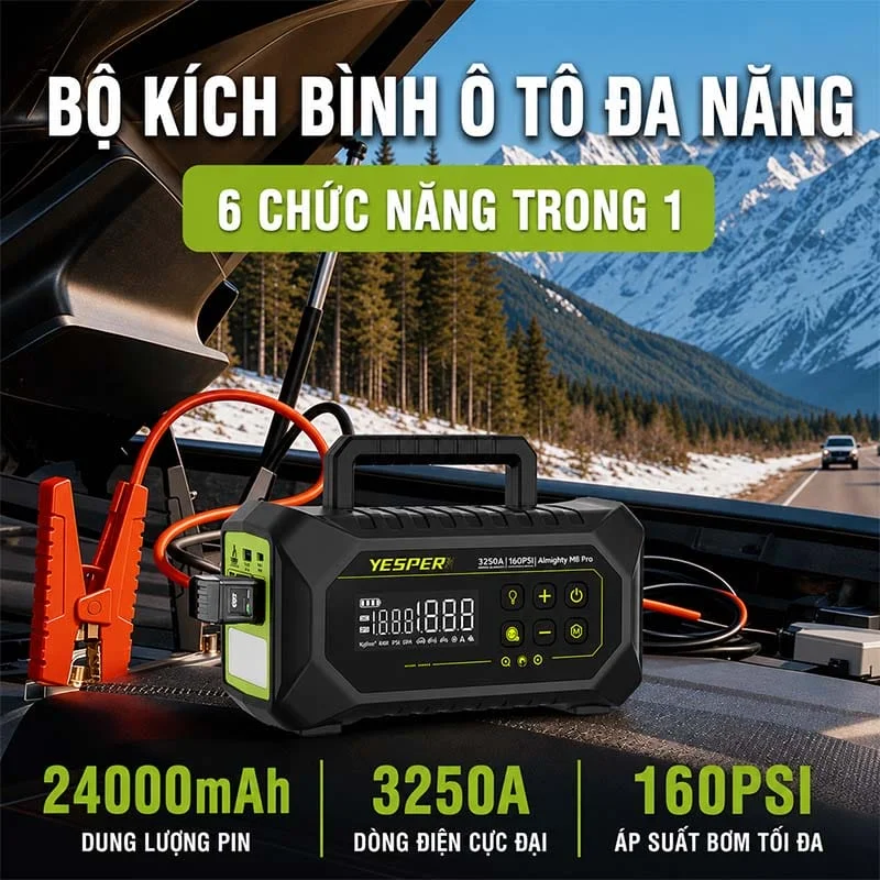 Bơm Lốp Kiêm Kích Bình Yesper M8 Pro Đa Năng