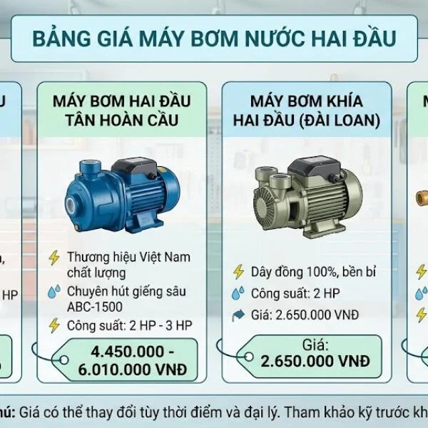 Giá máy bơm nước hai đầu mới nhất – Tư vấn chọn máy phù hợp