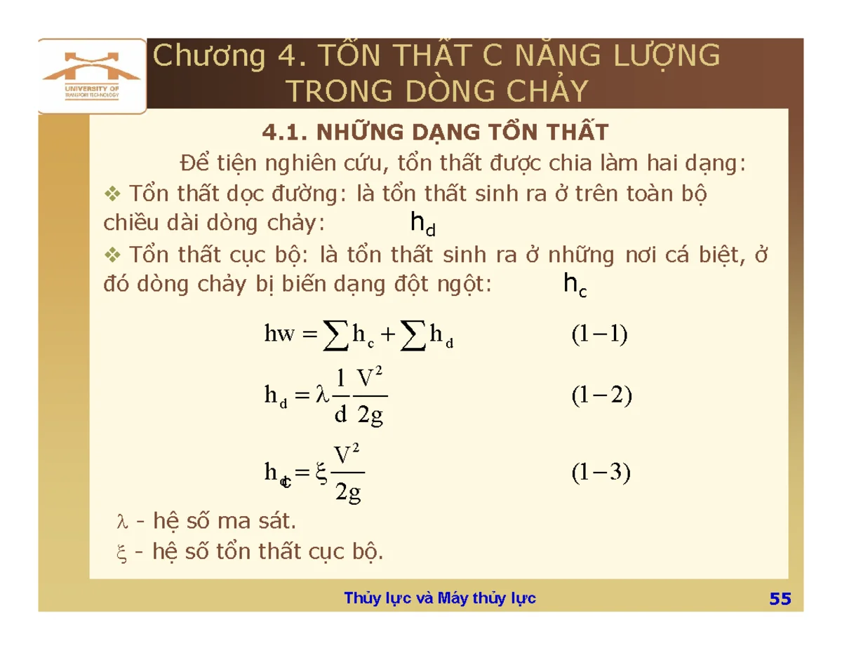 công thức hệ số tổn thất cục bộ