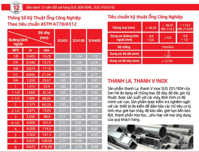 Ngoài ra, ống inox Sơn Hà cũng cam kết đảm bảo chất lượng sản phẩm