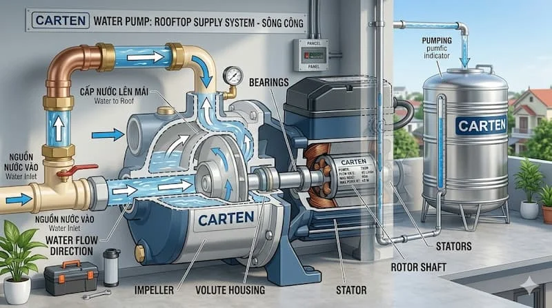 Ứng dụng máy bơm nước Carten