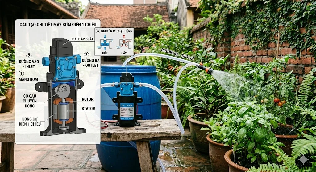 Cấu tạo và nguyên lý hoạt động của bơm điện 1 chiều
