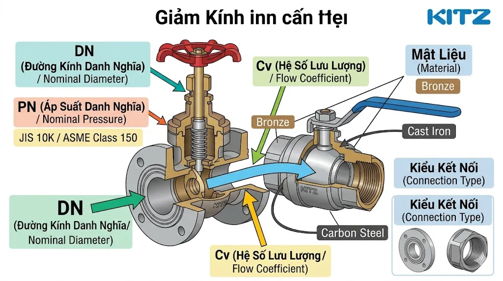Sơ đồ giải thích thông số của van