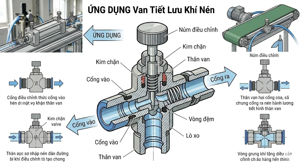 Ứng dụng thực tế của van tiết lưu điều chỉnh khí 