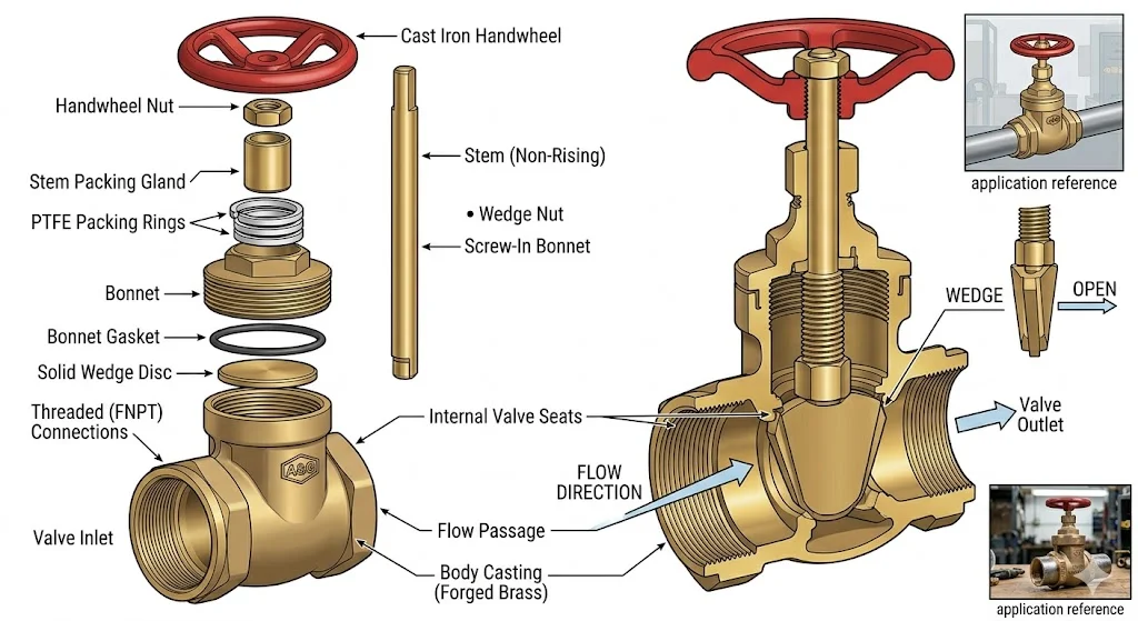 Cấu tạo và nguyên lý hoạt động của brass gate valve 112