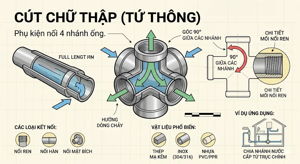 Cấu tạo và nguyên lý hoạt động của cút nước chữ thập