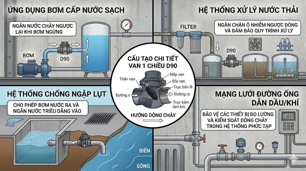 Cách chọn van 1 chiều D 90 đúng kỹ thuật