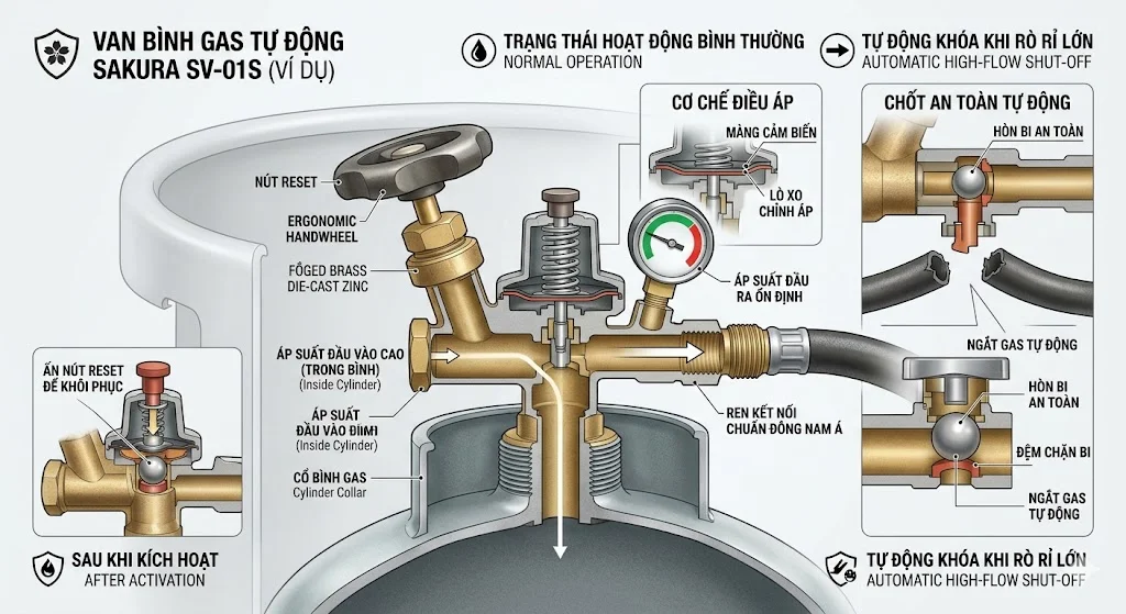 Cấu tạo van bình ga tự động
