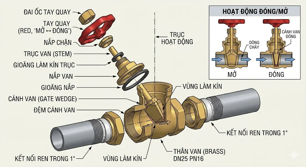Cấu tạo van cổng D 25