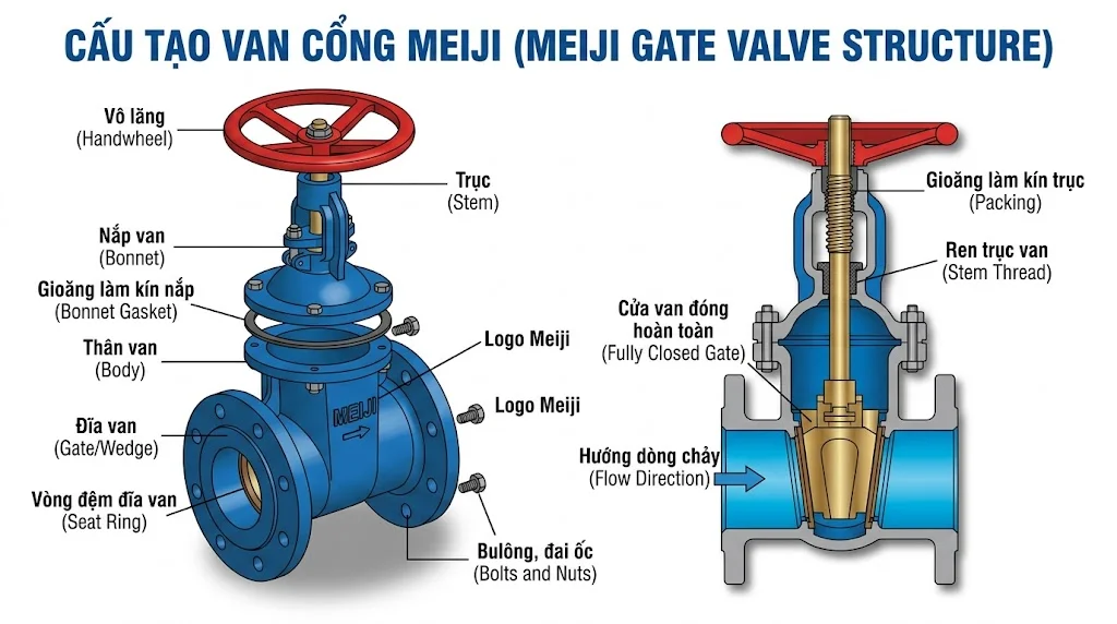 Van cổng Meiji và ứng dụng thực tế