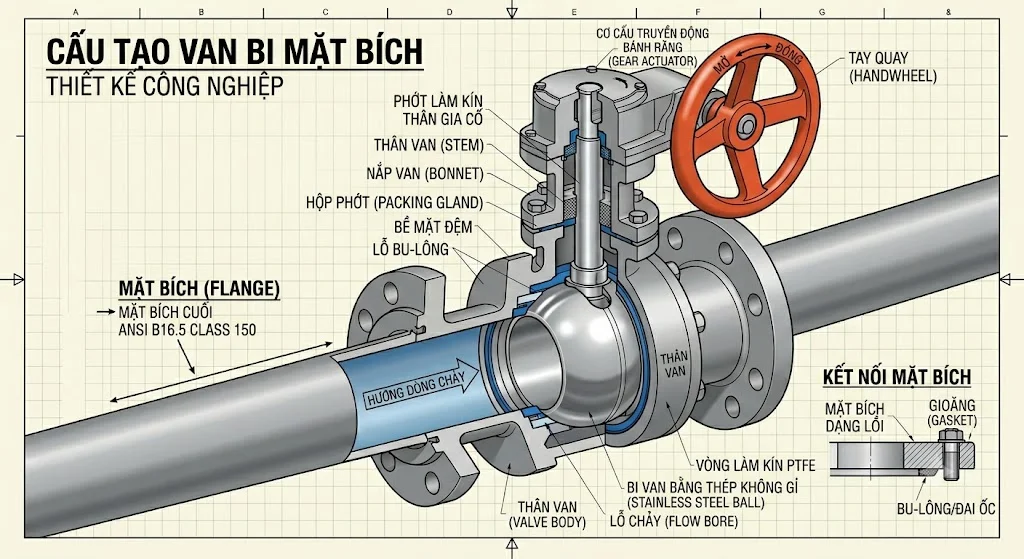 Nguyên lý hoạt động của Ball Valve Flange Type