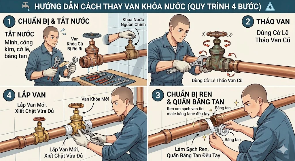 Dụng cụ cần chuẩn bị trước khi thay van khóa nước
