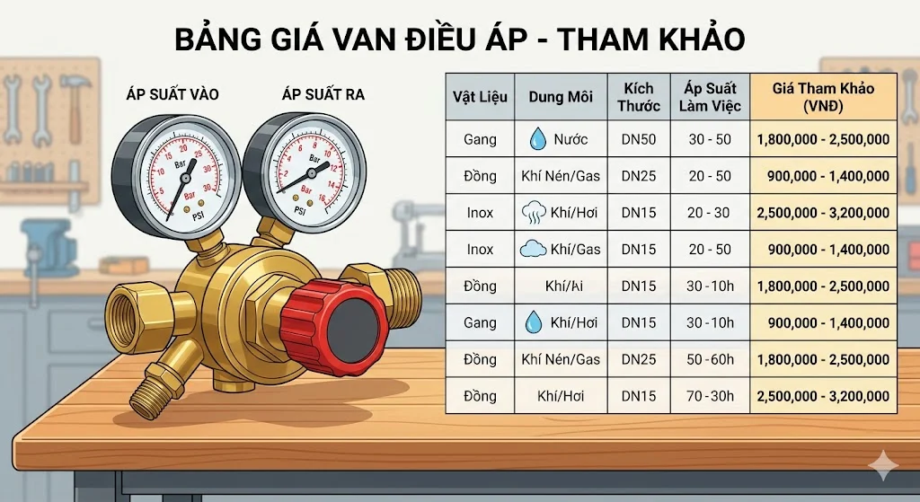 Các yếu tố ảnh hưởng đến Giá của van điều áp