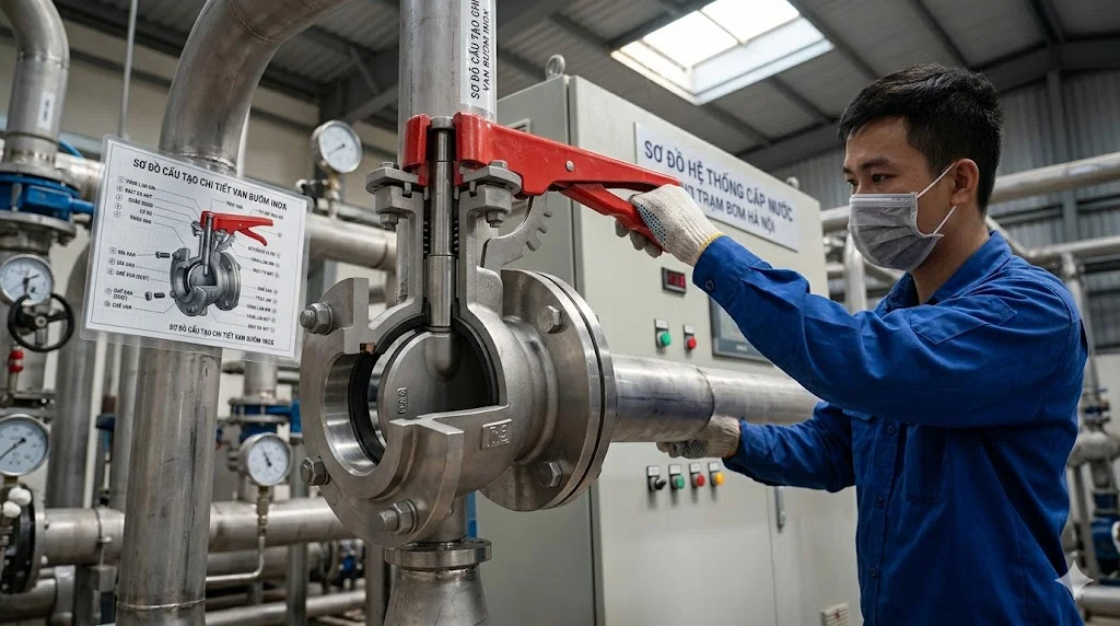 Nguyên lý hoạt động của Stainless Steel Butterfly Valve With Red Handle