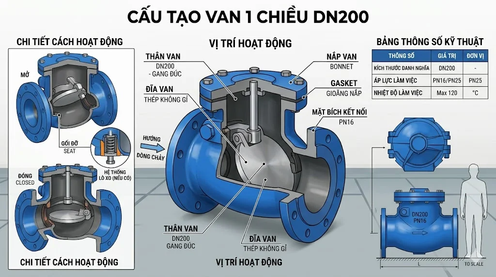 Các loại van 1 chiều D 200 phổ biến