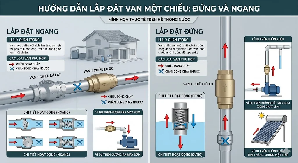 Cách lựa chọn van 1 chiều phù hợp với vị trí lắp đặt