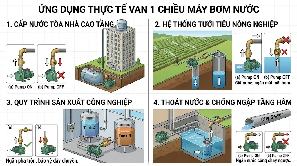 Các loại van 1 chiều máy bơm phổ biến