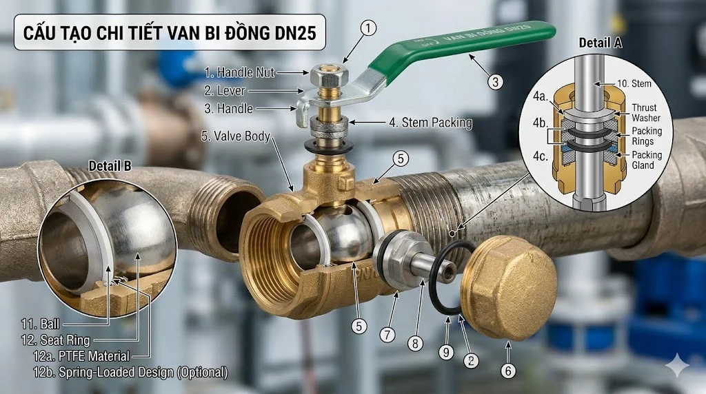 Các loại Van bi đồng DN 25 phổ biến