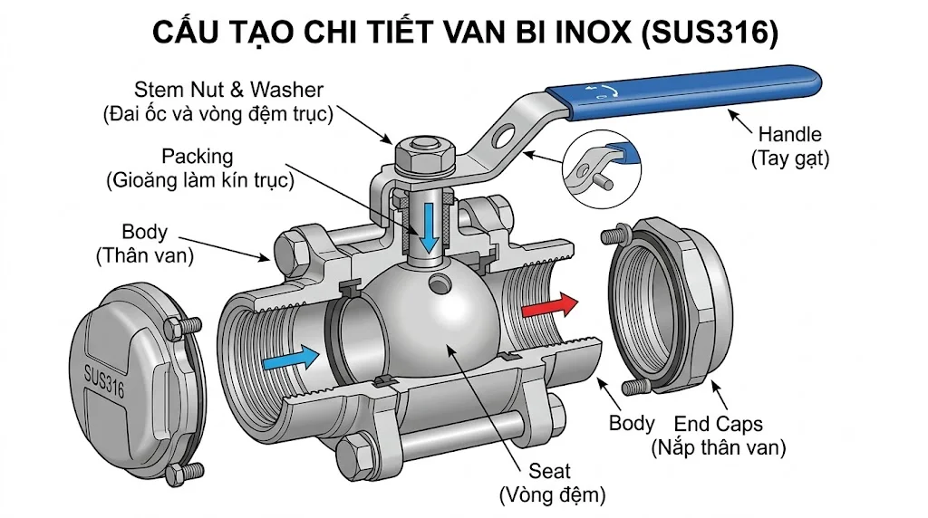 Cấu tạo của Ball Valve SU S