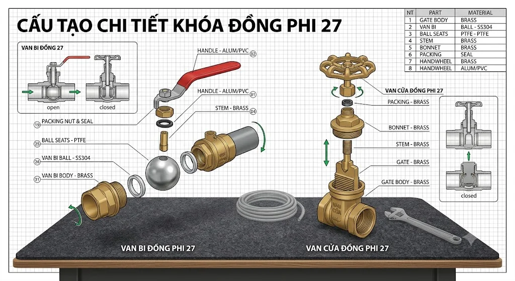 Cấu tạo của Khóa đồng 27