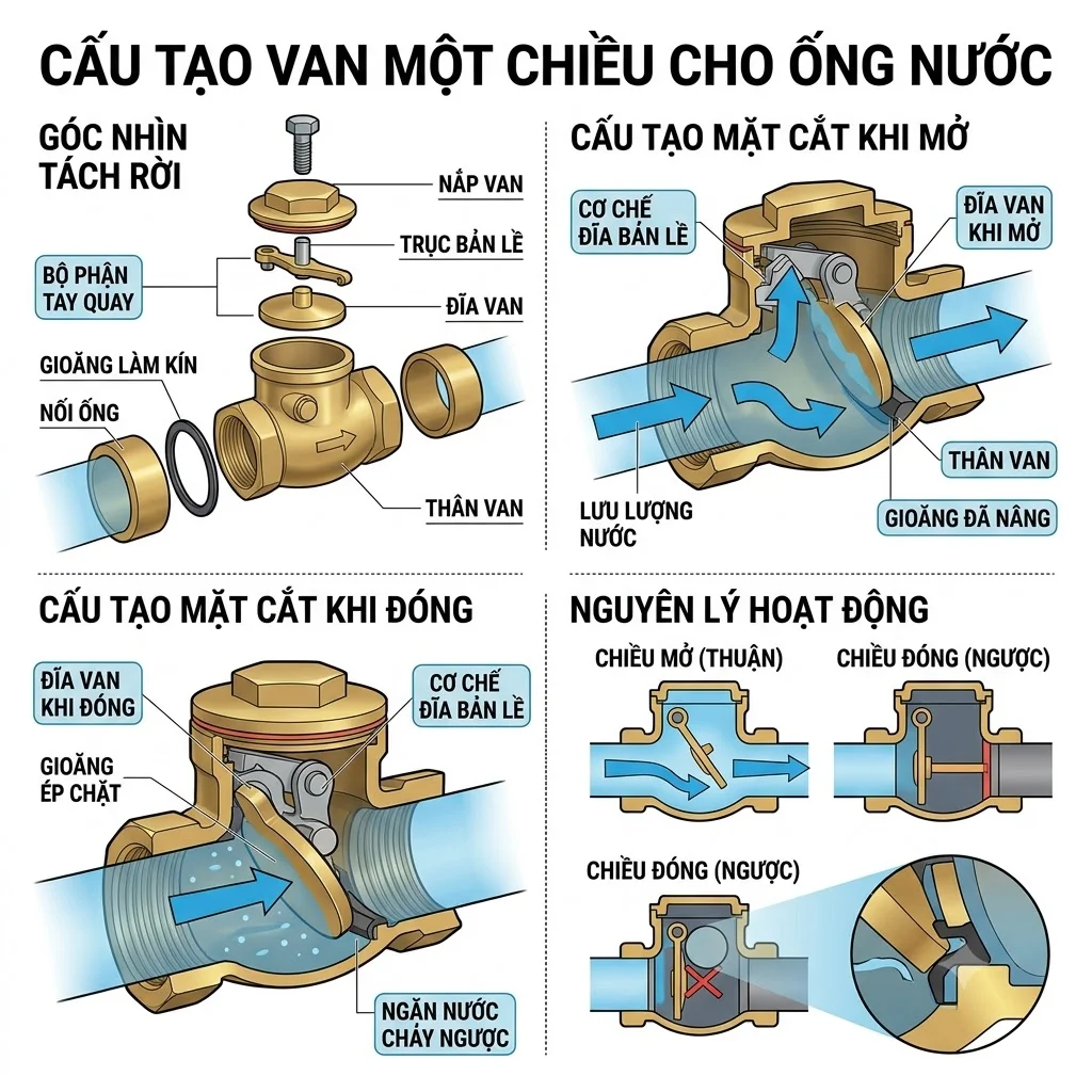Cấu tạo của van ống nước một chiều
