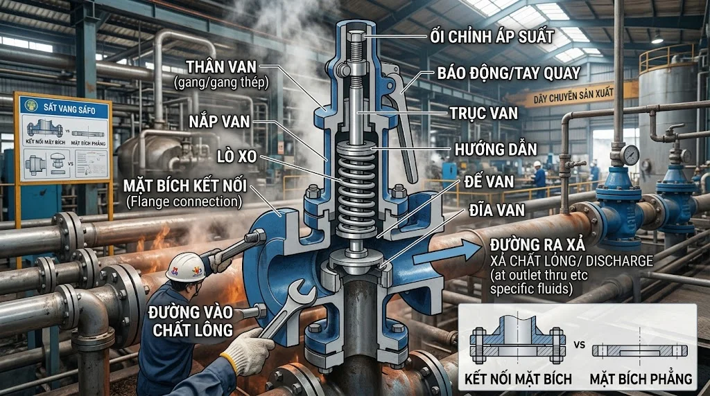 Nguyên lý hoạt động của Van an toàn của mặt bích