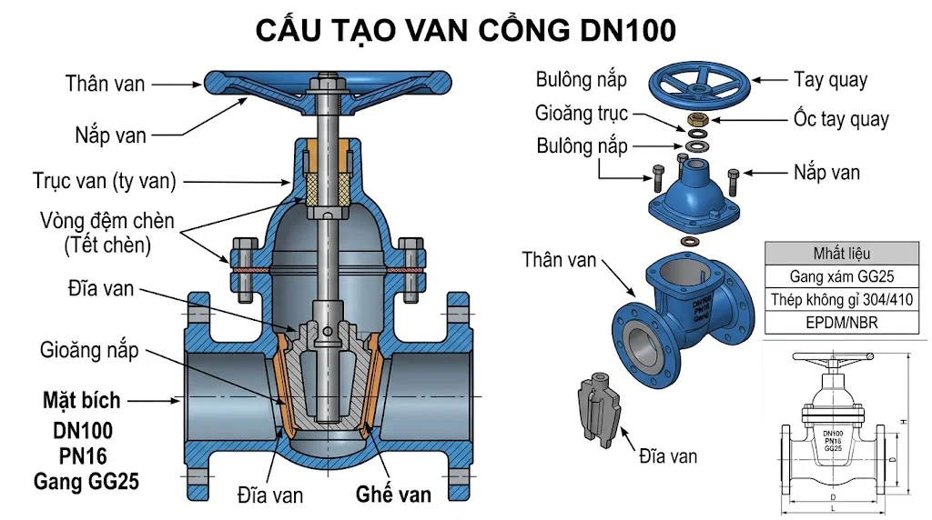 Thông số kỹ thuật của van cổng DN100