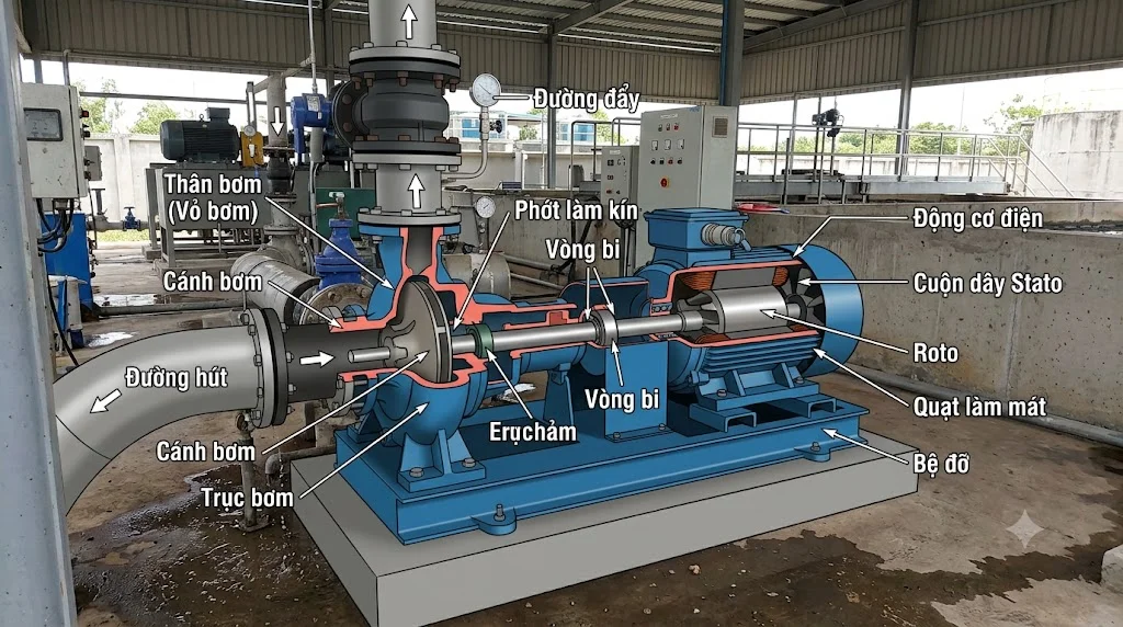 Nguyên lý hoạt động của Bơm nước thải trục ngang