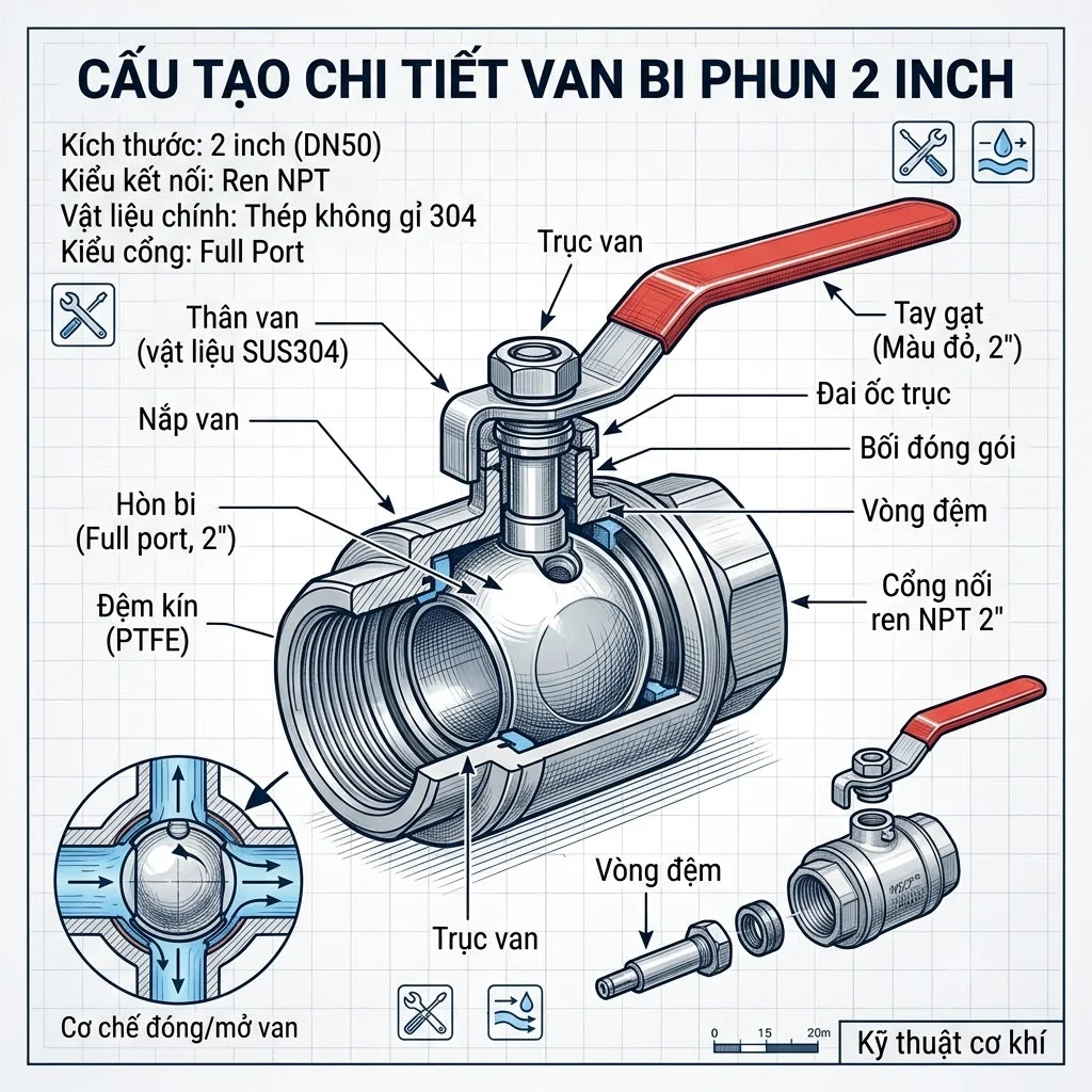 Cấu tạo của Ball Valve 2 In