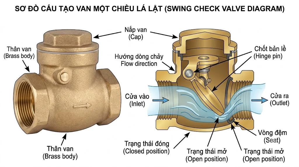 Cấu tạo của Brass Swing Check Valve