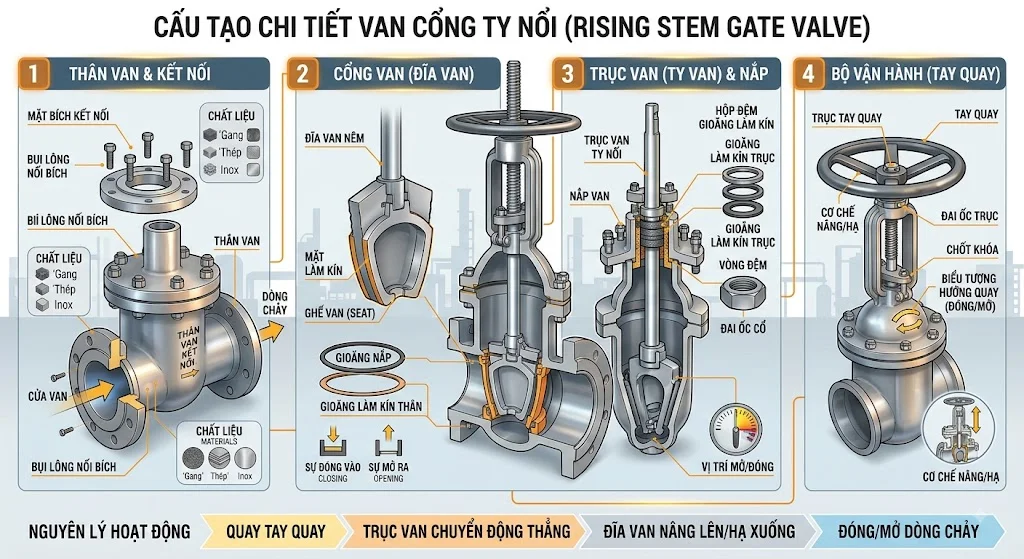 Nguyên lý hoạt động của van cổng